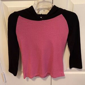 Pink and Black Ribbed Knit Hoodie